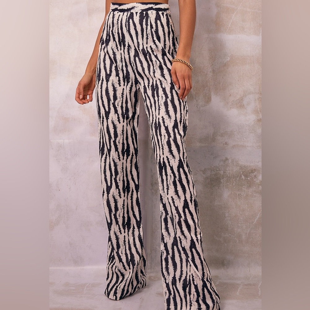 Black Zebra Print Wide Leg Pants